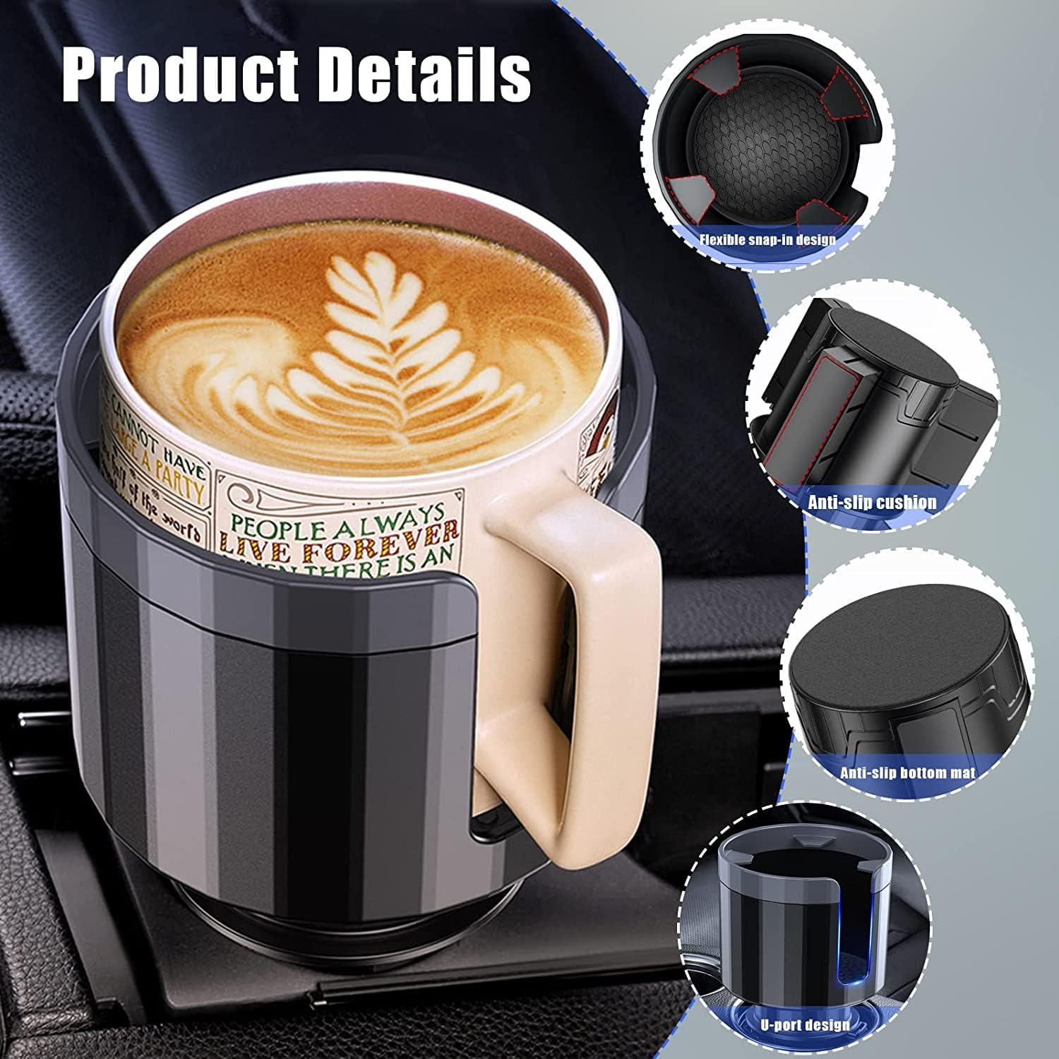 Car Cup Holder Expander Cup Holder Adapter with Adjustable Base Stable Car Accessories Car Cup Expander for 2.7 to 4.2" Cup/Bottle image number 6