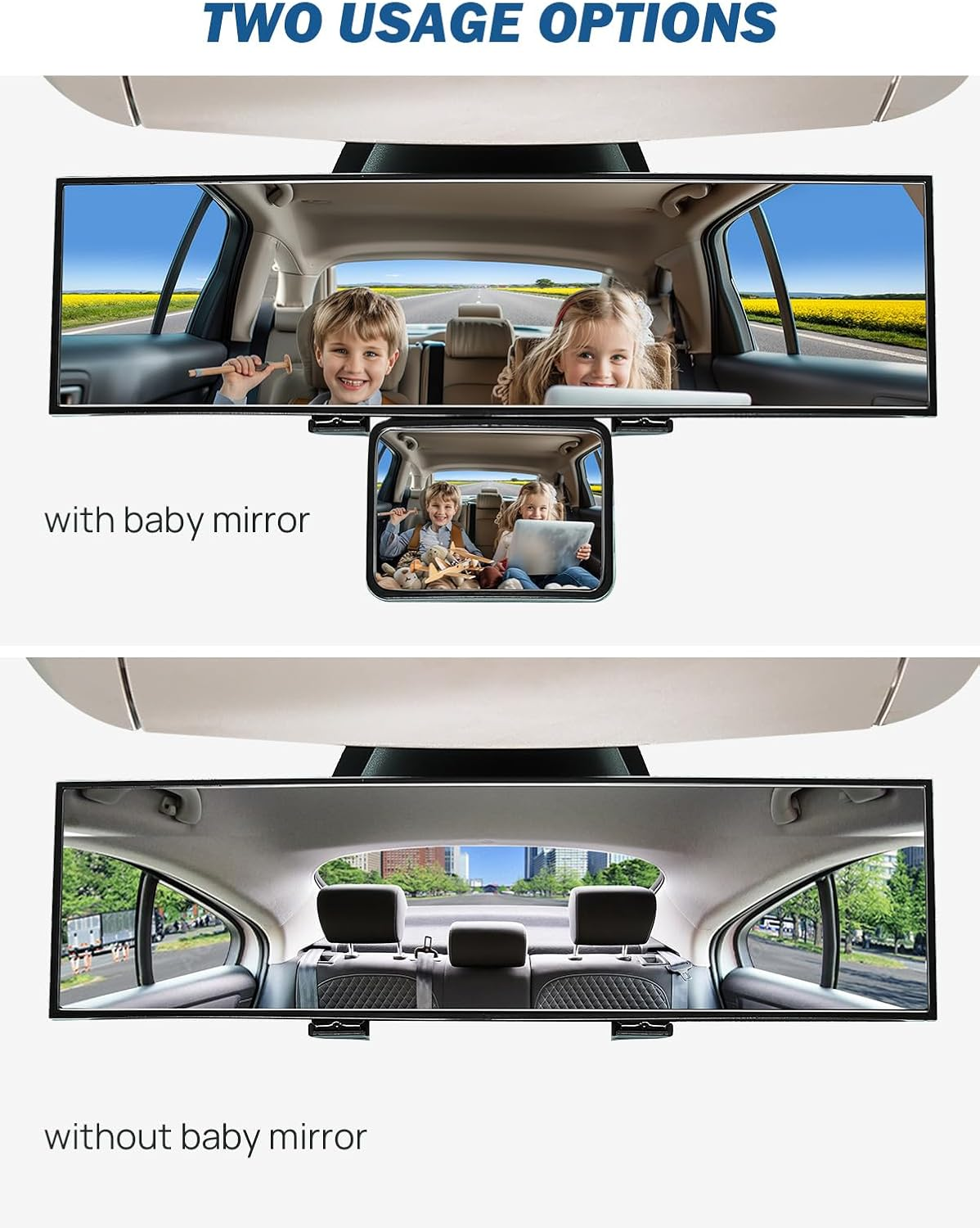 JOYTUTUS Car Rear View Mirror with Baby Mirror, Universal 11 Inch Panoramic Convex Rearview Mirror, Interior Clip-On Wide Angle Rear View Mirror to Reduce Blind Spot Effectively for Car SUV Trucks image number 6