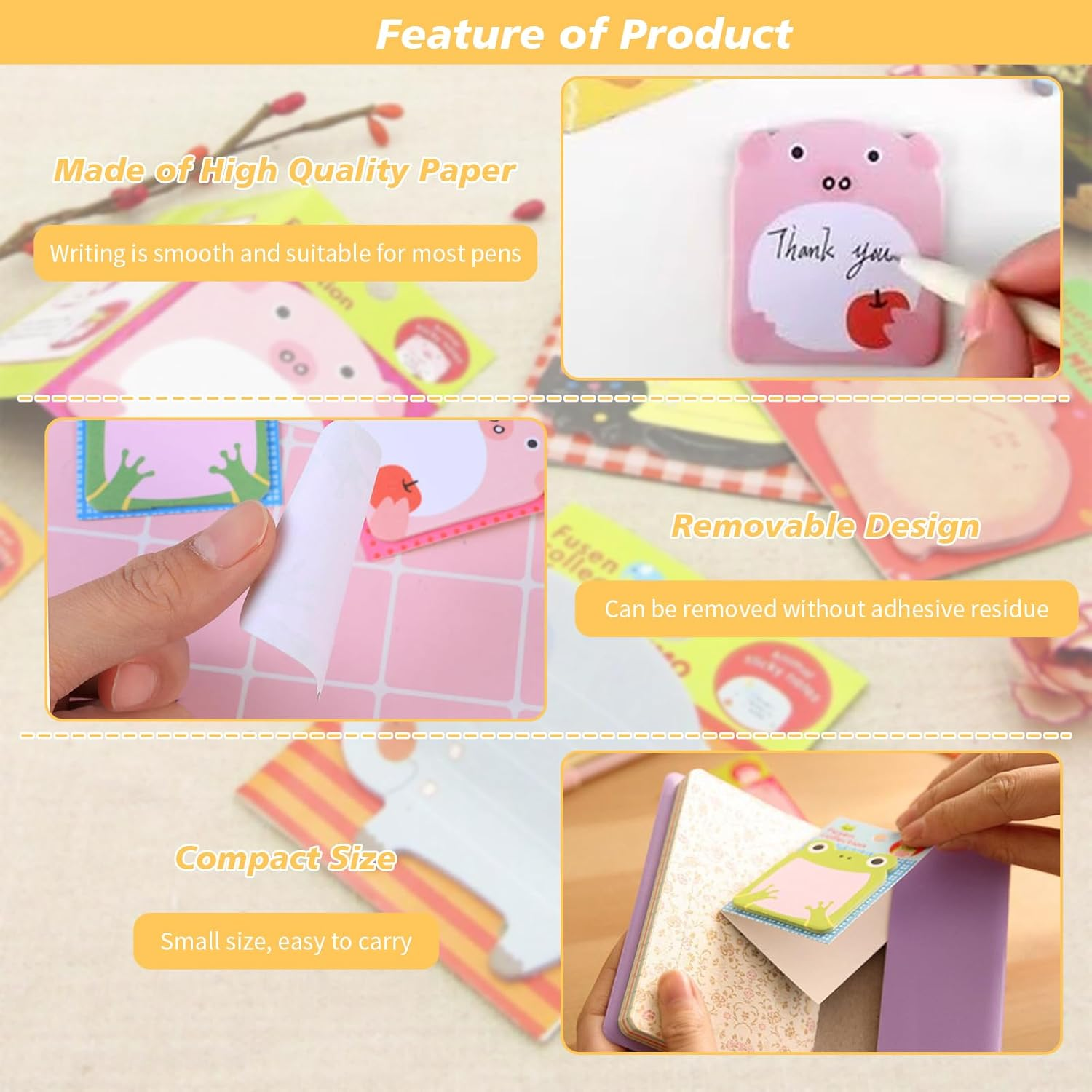 40 Pack Cute Animals Sticky Notes, 8 Kinds Cartoon Animals Sticky Note, Cartoon Refrigerator Sticky Notes, Self-Stick Message Notes for School Office Memo Student Gifts (800 Sheets) image number 1