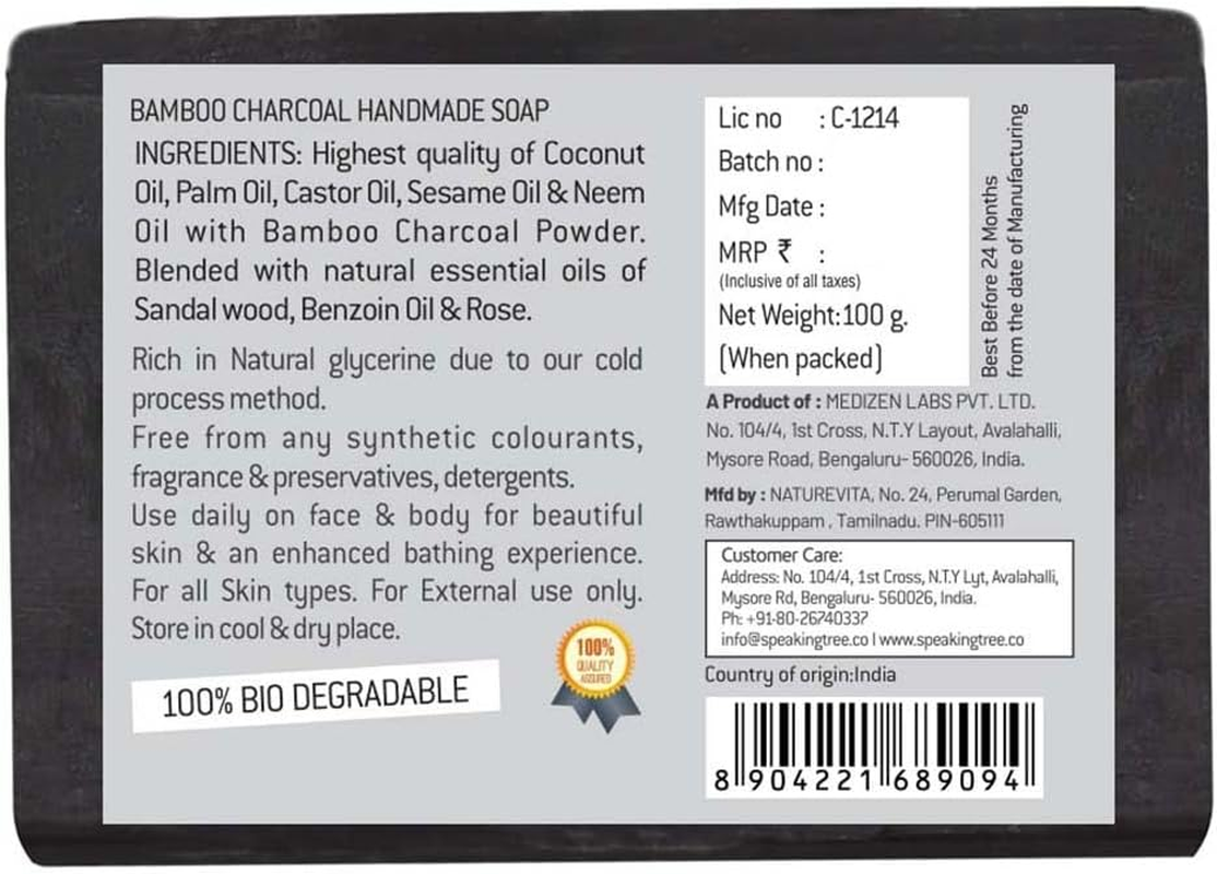 Speaking Tree Specially Formulated and Cold Processed Deodorizing Bamboo Charcoal Handmade Soap to Cleanse Skin Naturally and a Beautifully Refreshing Aroma (Pack of 3) image number 4