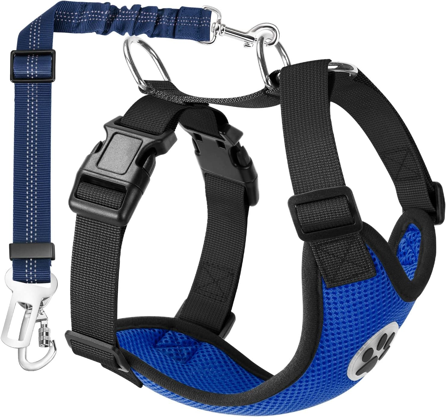 Lukovee Dog Safety Vest Harness with Seatbelt, Dog Car Harness Seat Belt Adjustable Pet Harnesses Double Breathable Mesh Fabric with Car Vehicle Connector Strap for Dog (Medium, Purple Seatbelt)