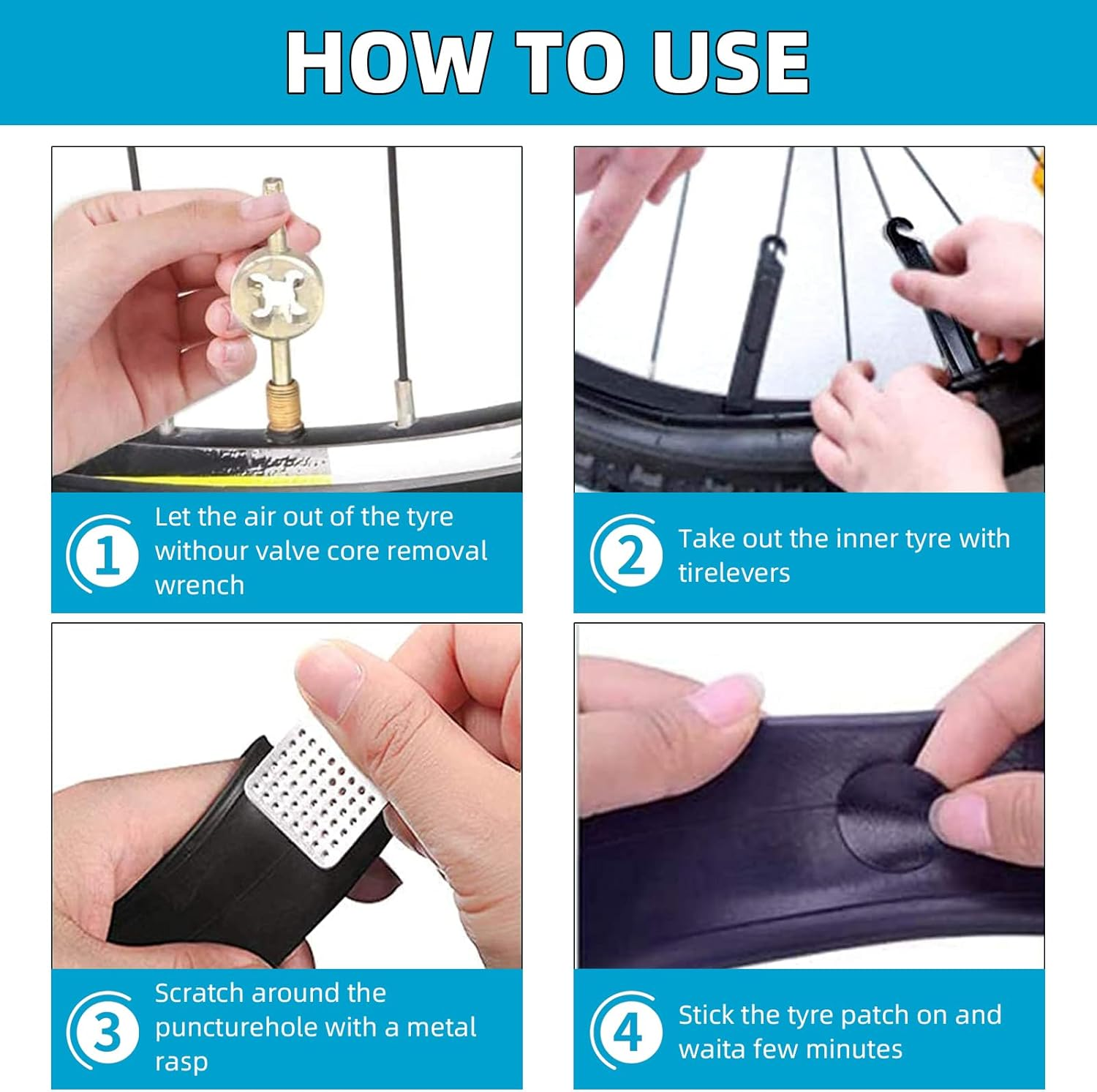 Luojinluoda 35Pcs Tyre Puncture Repair Kit Bicycle, Self-Adhesive Tyre Repair Kit - Complete Bike Tool Kit with Puncture Repair Patches, Metal Rasp & Storage Box for Road/Mountain Bike Inner Tyre image number 5