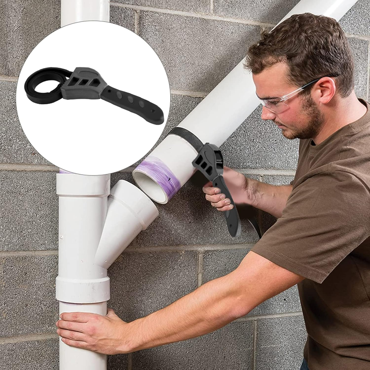 Rubber Strap Wrench, Adjustable 500Mm Jar Opener Pipe DIY Wrench Wrenches Used by Mechanics Plumbers Car Repair Tool Pipe Wrench image number 6