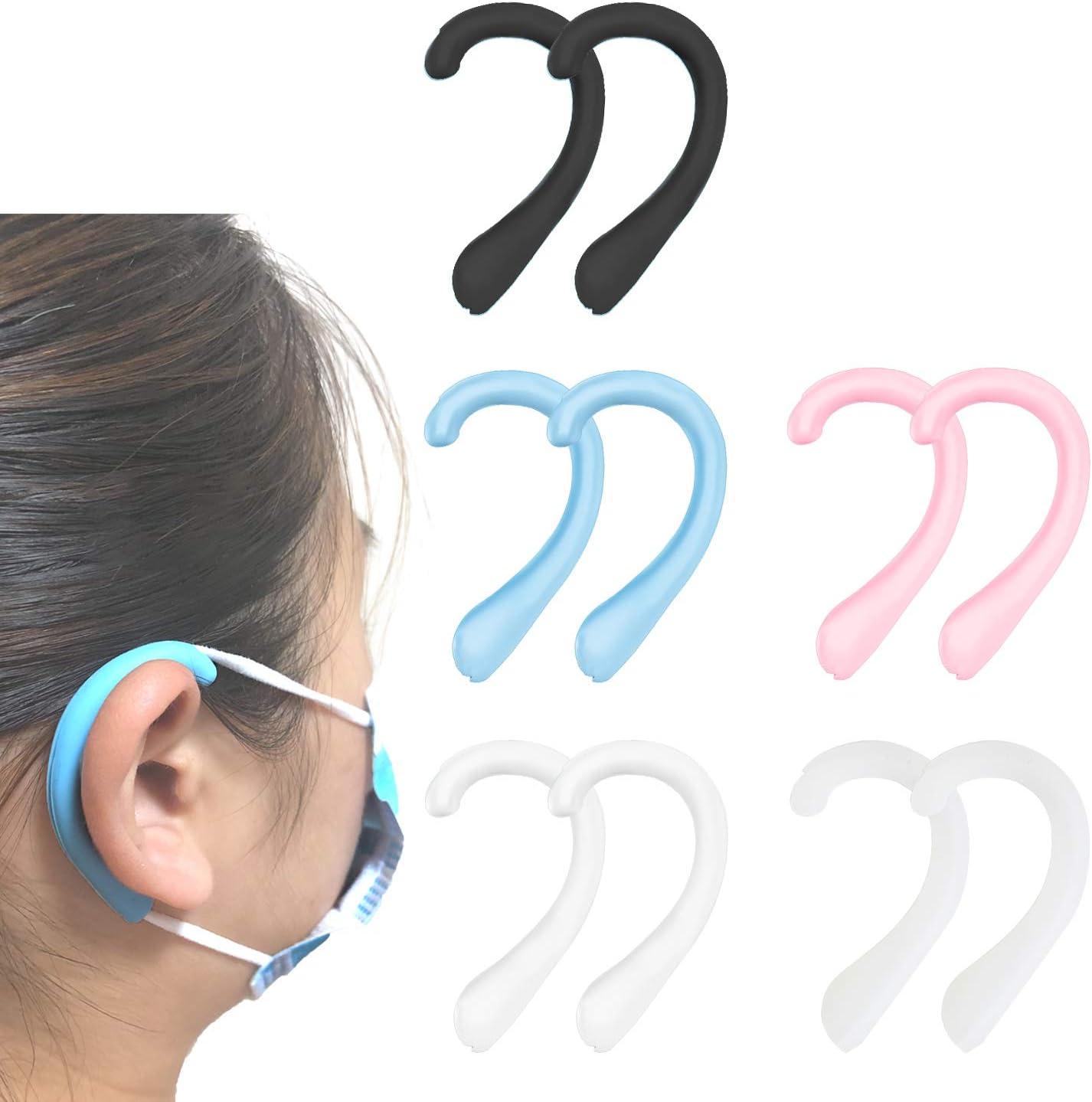 Ear Protectors for Mask, OKAICEN Mask Ear Protectors Anti-Slip Silicone Soft Earloop Relieve Ear Discomfort Silicone Earmuffs (Transparent,6 Pairs)