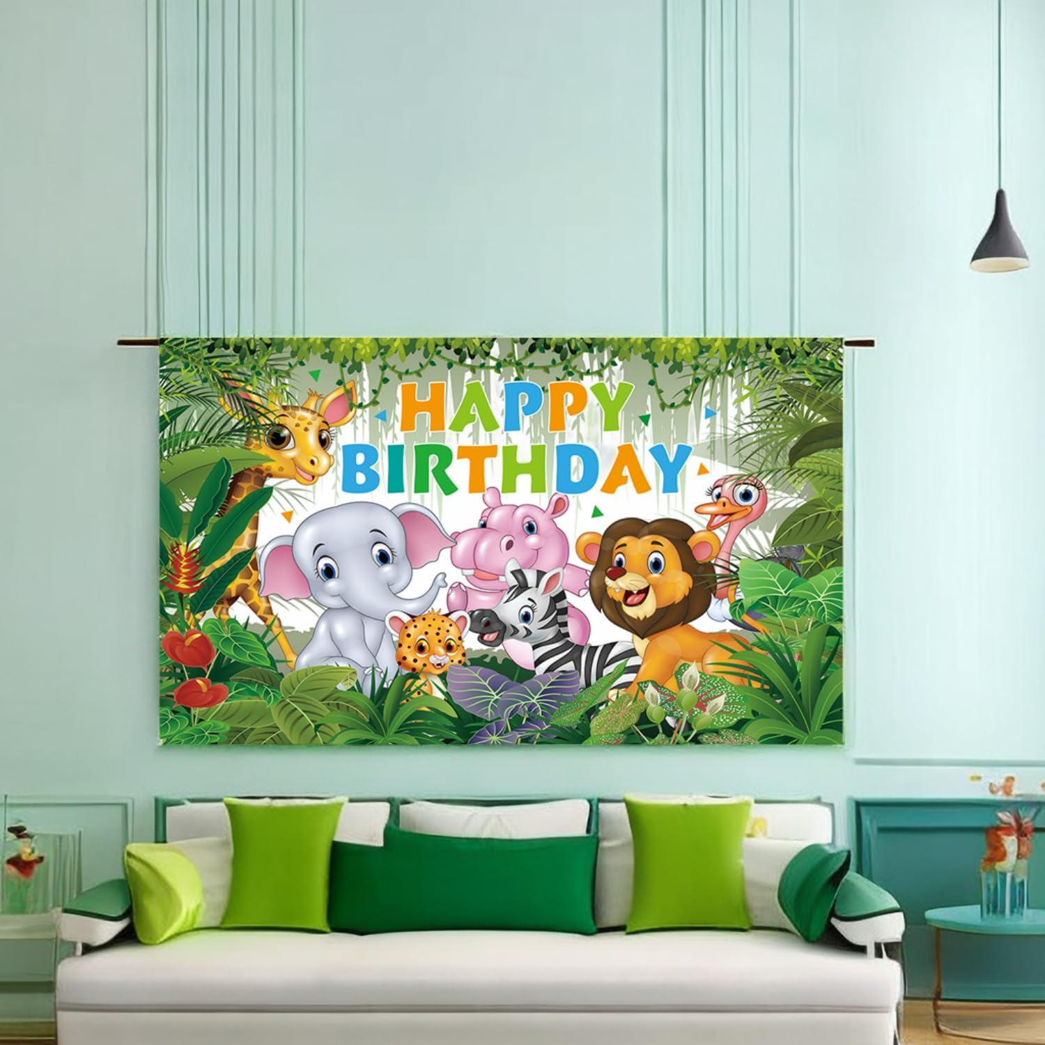 Yuanbigtai Jungle Animal Theme Background Birthday Party Decorations, Cute Wild Animal Elements,Happy Birthday Banner Forest Background Suitable for Birthday Party,Kids Birthday Decoration 6 X 3.6 Ft - Forest Animals image number 4