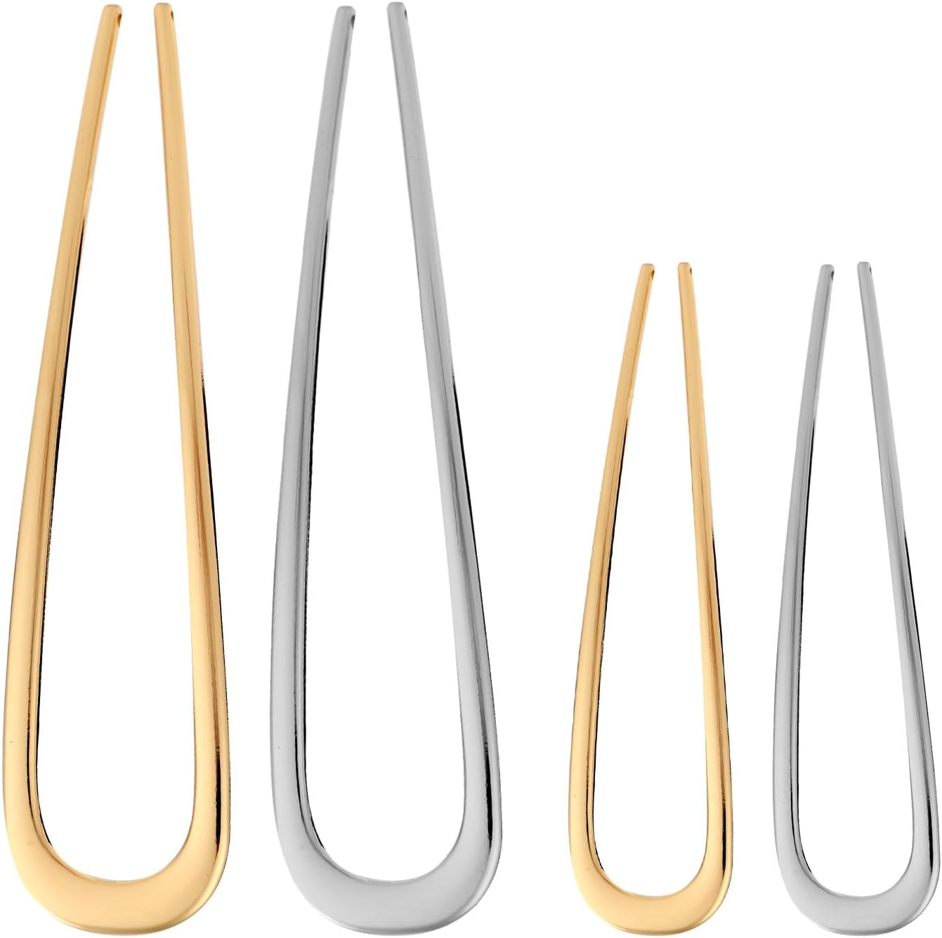 4 Pc French Hairpin, 2 Sizes Alloy U-Shaped Hair Sticks Gold Silver Chignon Hairpin Hair Styling Pins French Twist Hair Clips for Knots Women Gifts image number 1