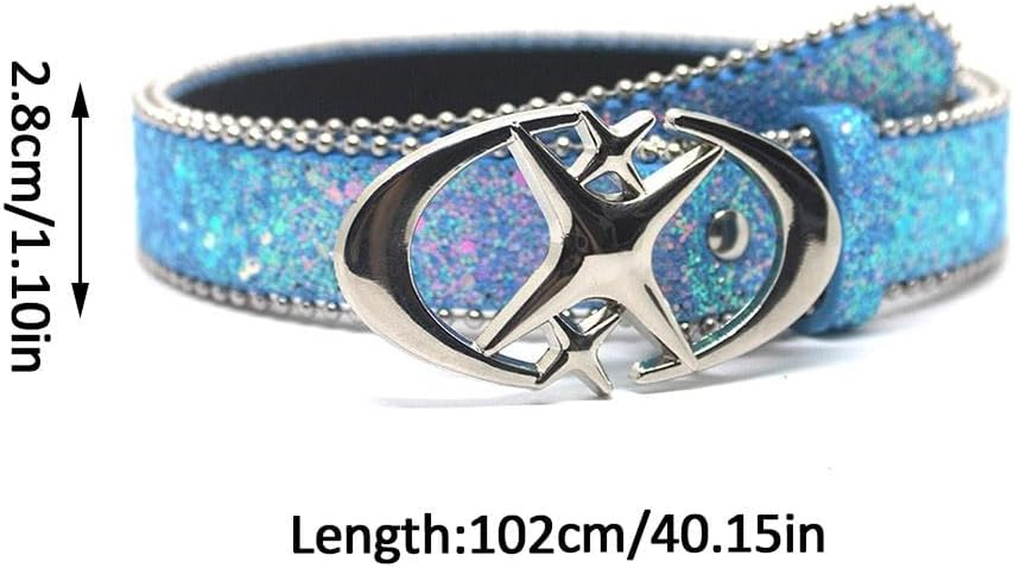 Punk Star Moon Belt Y2K Glitter Rhinestone PU Leather Waist Belt for Women Men Jeans Dresses Gothic Waistband - Black image number 6