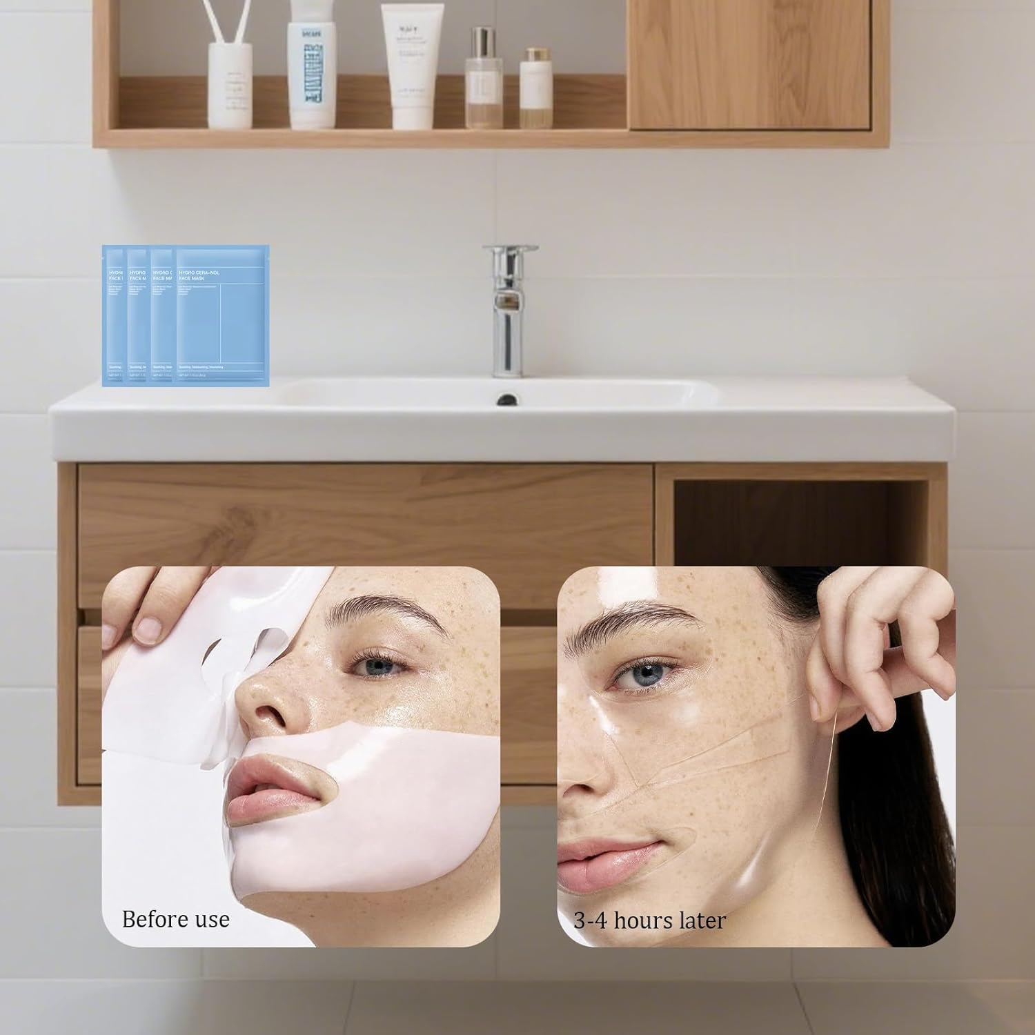 4 Pcs Collagen Face Mask,Nighttime Moisturizer,Bio Collagen Face Mask,Overnight Face Mask,Face Mask Skincare, Improves Facial Elasticity and Moisturization(Blue) image number 1