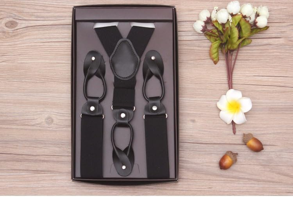 Mens Button End Dress Suspenders - Adjustable Elastic Y Shape Suspender