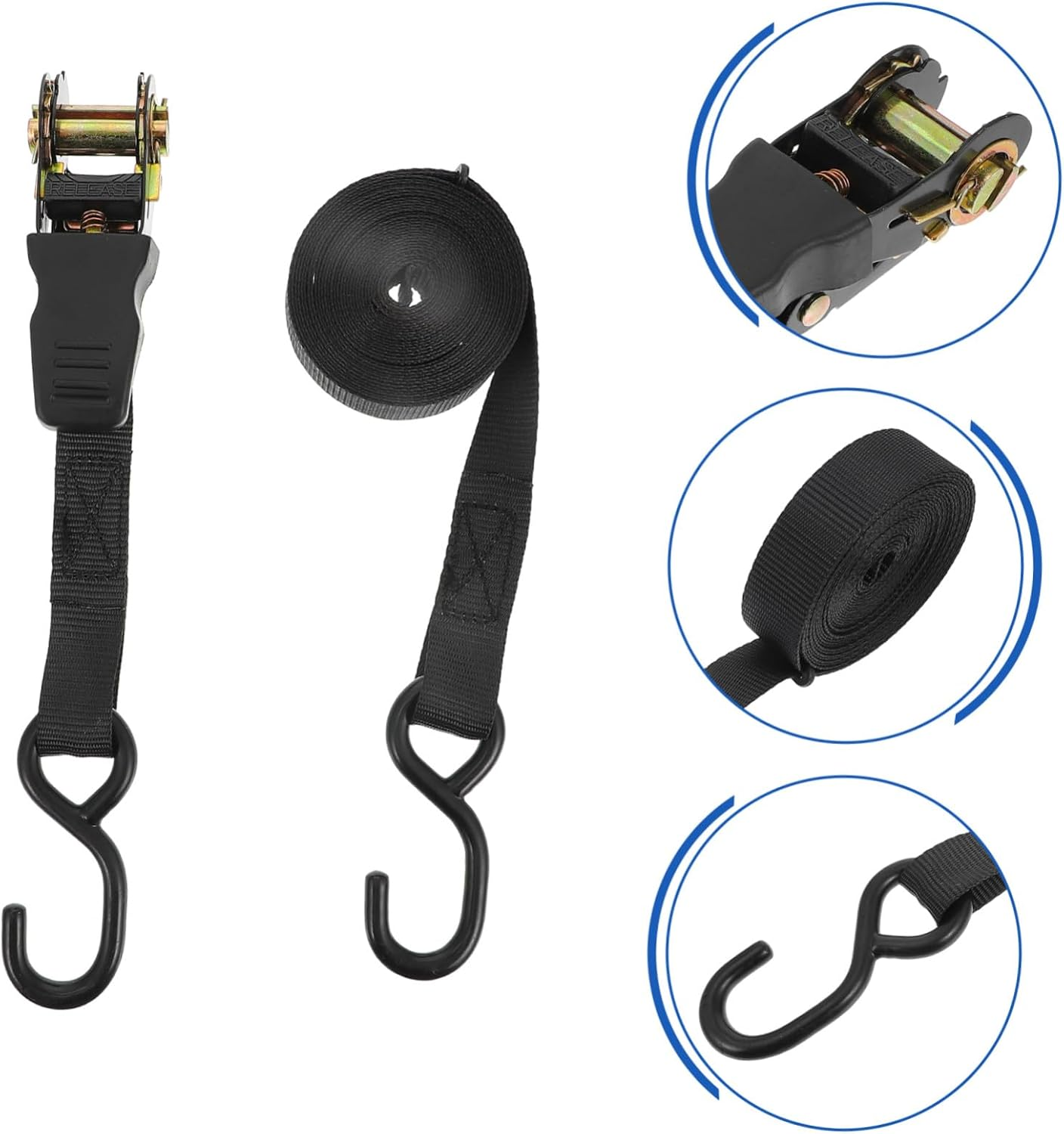 25Mm Cargo Binding Belts and Motorcycle Cargo Straps, 2 Sets Black Luggage Tie down Straps for Car and Travel Use, Heavy Duty Sturdy Securing Bands image number 4