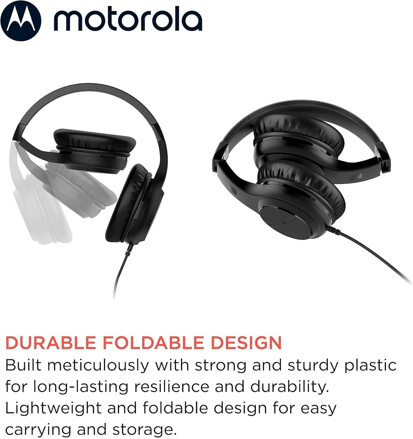 Motorola Sound Moto XT120 - Wired Headphones - Over-Ear Headphones - 120 CM Cable - Foldable Design - Passive Noise Isolation - Black image number 2