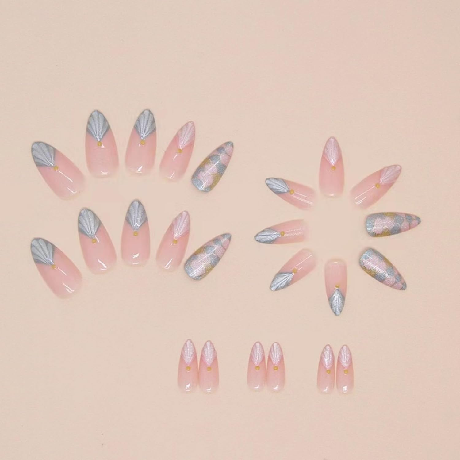 KAVI' S 24Pcs French Tip Stick on Nails Three-Dimensional Pattern Press on Nails Rococo Fake Nails Short Almond Acrylic False Nails Jerry Glue for Women Girls Nail Art image number 2