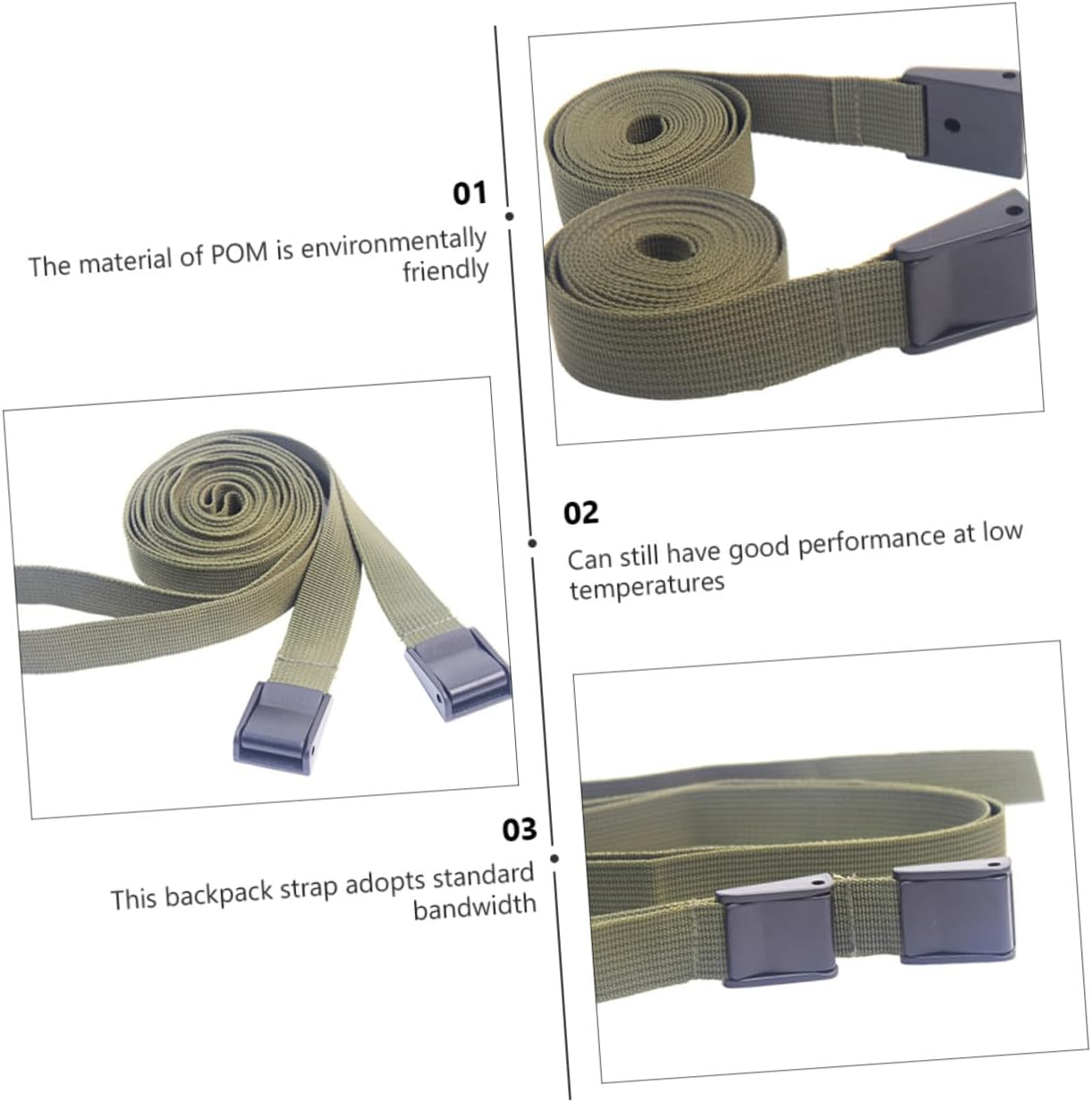 INOOMP 3Pcs Military Green Tie down Straps 25Mm X 2.1M Cargo Lashing Straps for Luggage Fastening Belt with Quick Release Buckle Heavy Duty for Camping and Outdoor Gear image number 1