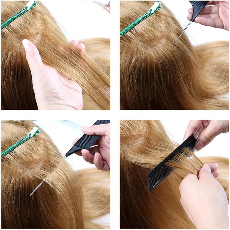 Slick Back Hair Brush Edge Brush, 6Pcs Teasing Comb Bristle Brushes, Bristle Hair Brush Edge Control Brush Teasing Comb,Hair Styling Comb Bristle Teasing Brush, Rat Tail Comb Dual Edge Brush,Black image number 5