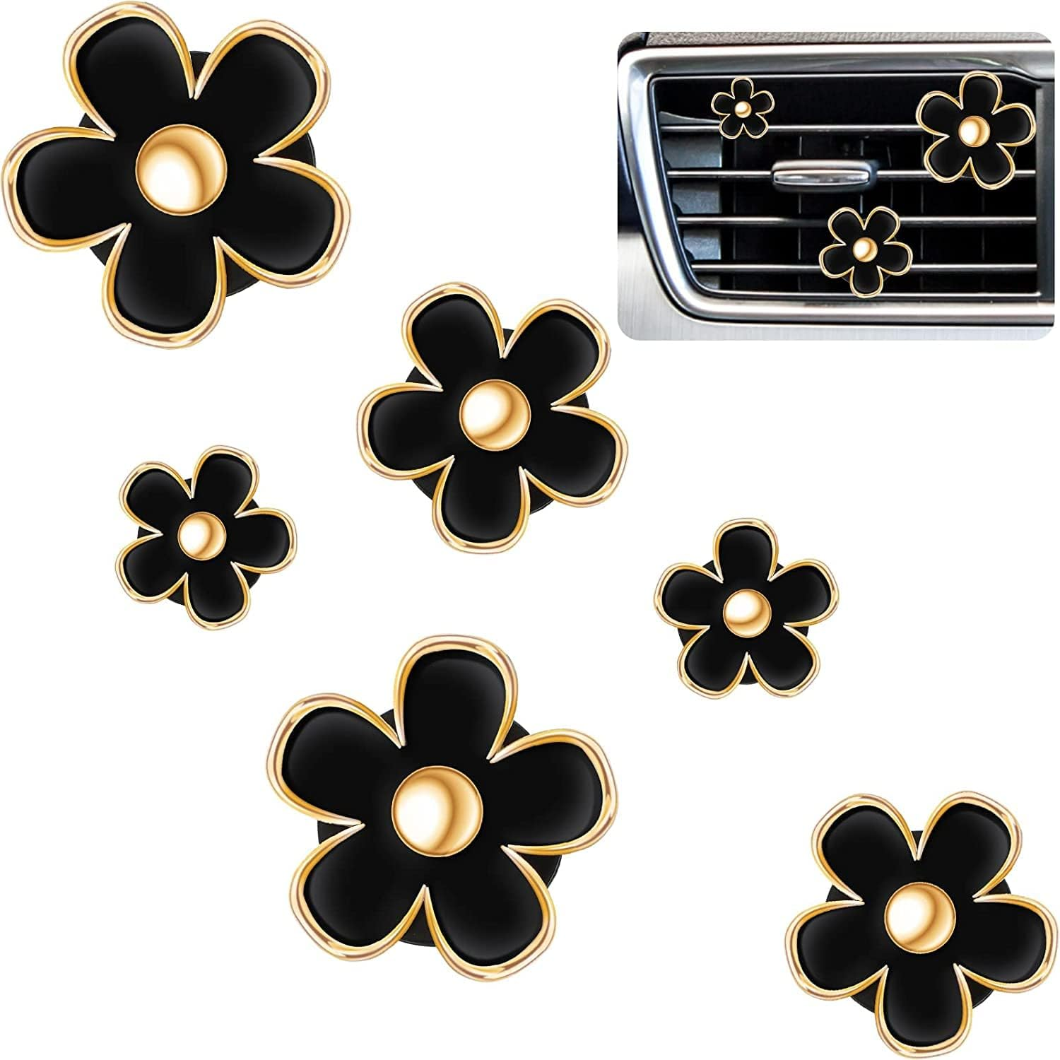 6 Pcs Daisy Flower Air Vent Clip Air Conditioning Outlet Clip Car Air Freshener Clip Charm Car Inter Decor Accessories (Black,2.5 Cm, 3 Cm, 3.3 Cm) image number 2
