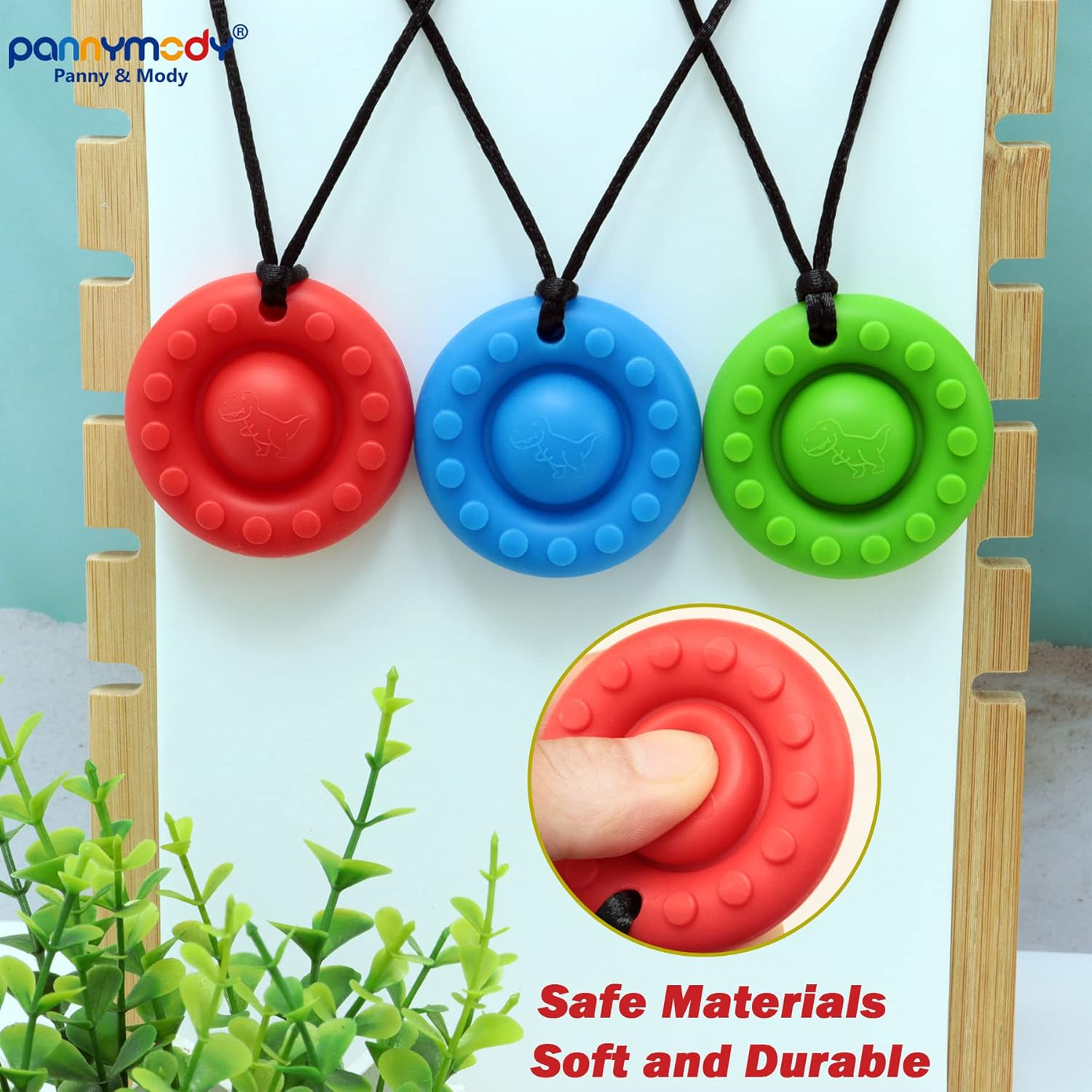 Panny & Mody Sensory Chew Necklaces(3 Pack), round Silicone Pop Pendant Chewable Jewellery, Reduce Chewing Biting Fidgeting for Autistic, ADHD, SPD, Oral Motor Children, Kids, Boys and Girls image number 5
