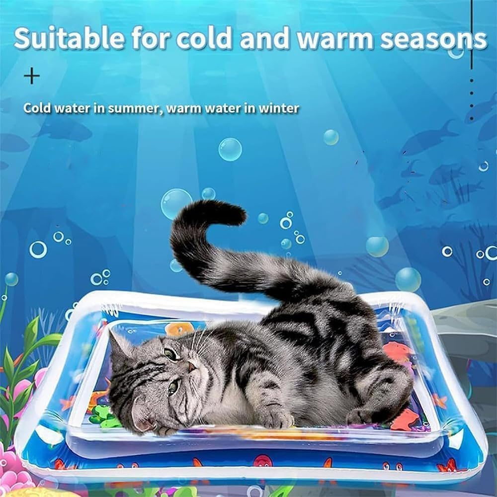 Libiyi Glowpad, Cat Water Sensory Play Mat, 24In Thickened Leakproof Anti-Scratch Pet Mat with Floating Fish, Manual Air Pump,Interactive Toy for Indoor & Outdoor Summer Fun (C) image number 1