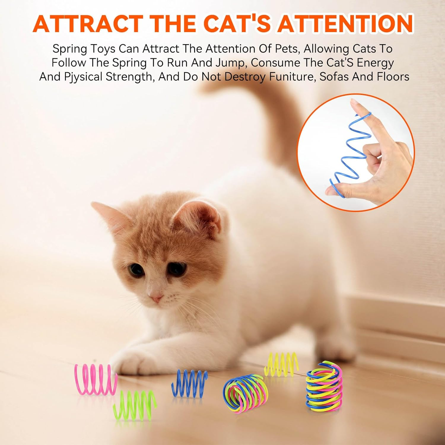 Pack of 40 Spiral Cat Toy, Wear-Resistant and Bite-Resistant Cat Toy, Elastic Toy for Cats, Colourful Creative Plastic Toy, Cat, Spiral Feathers, Interactive Cat Toy image number 5