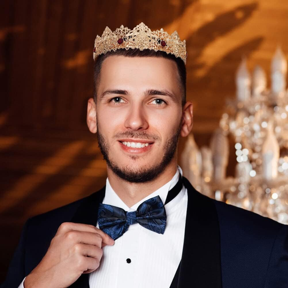 Eforcase King Crown for Men Royal Crown Costume Accessory Tiara Baroque Vintage Tiaras Birthday Party round Crowns
