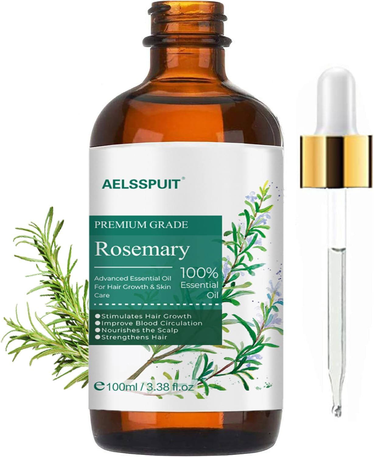 AELSSPUIT Rosemary Hair Oil Infused with Biotin to Enhance Hair Nourishment and Volume Natural Hair and Scalp Care for All Hair Types, for Both Men and Women 100Ml/3.52Fl Oz image number 2