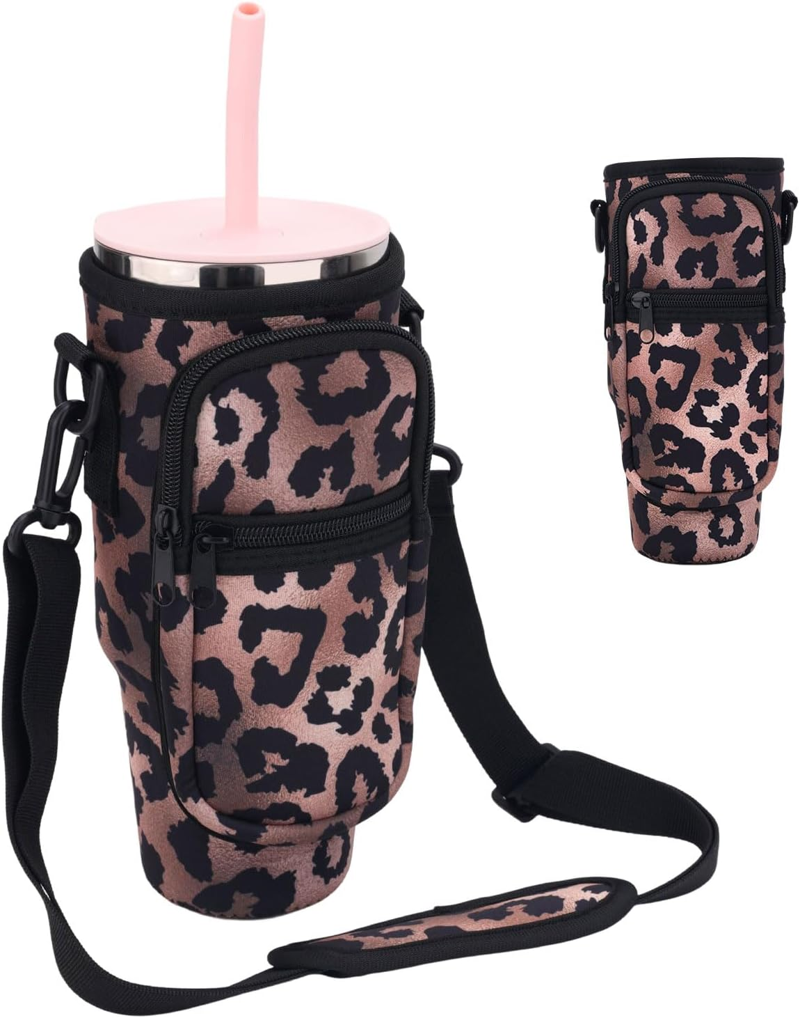 Water Cup Bag for Stanley 40/30Oz Tumbler, Water Bottle Carrying Bag with Adjustable Shoulder Strap & Phone Pocket Fabric Cup Holder for Stanley Cup Accessories