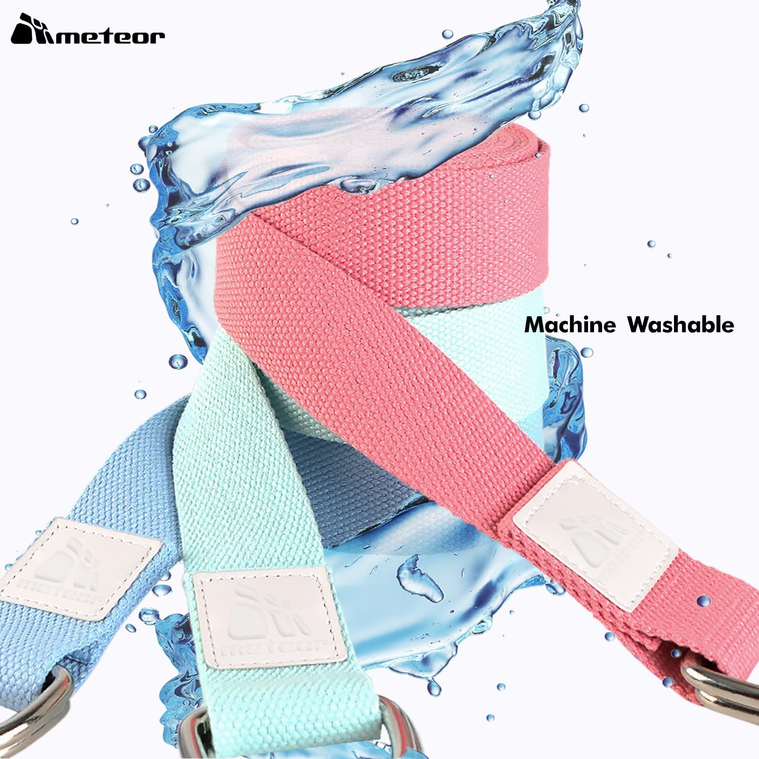 METEOR Essential Yoga Strap, Yoga Belt, Stretch Band, Extra Thick D-Buckles, Yoga Straps for Yoga, Pilates, Rehab, Therapy, Stretching, Posture Correction - Dual - Pink Blue image number 6