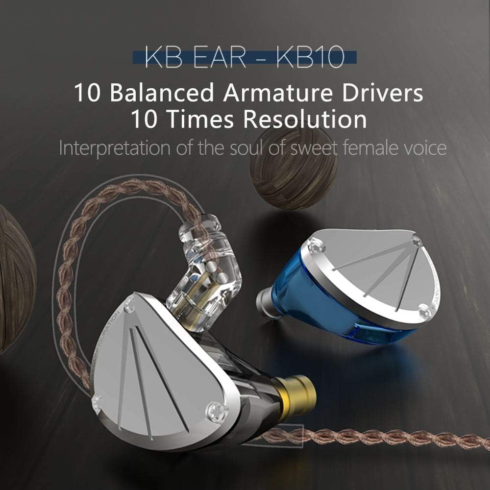 KBEAR KB10 In-Ear Monitors,Iem 5 Balanced Armature Driver Units per Side Earphone. Stereo Hifi Musician Headset,Sport Headphone with Detachable 0.75MM 2 Pin Cable