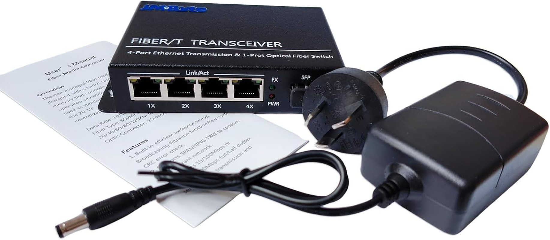 Jm-Byte Unmanaged Fiber Media Converter, Ethernet Switch, 4 &times; 10/100/1000Mbps RJ45 Ports, 1 Gigabit SFP Uplink, Auto-Mdi/Mdix, Plug & Play, No Configuration Required, Metal Casing (JM-CN2053-G) image number 4