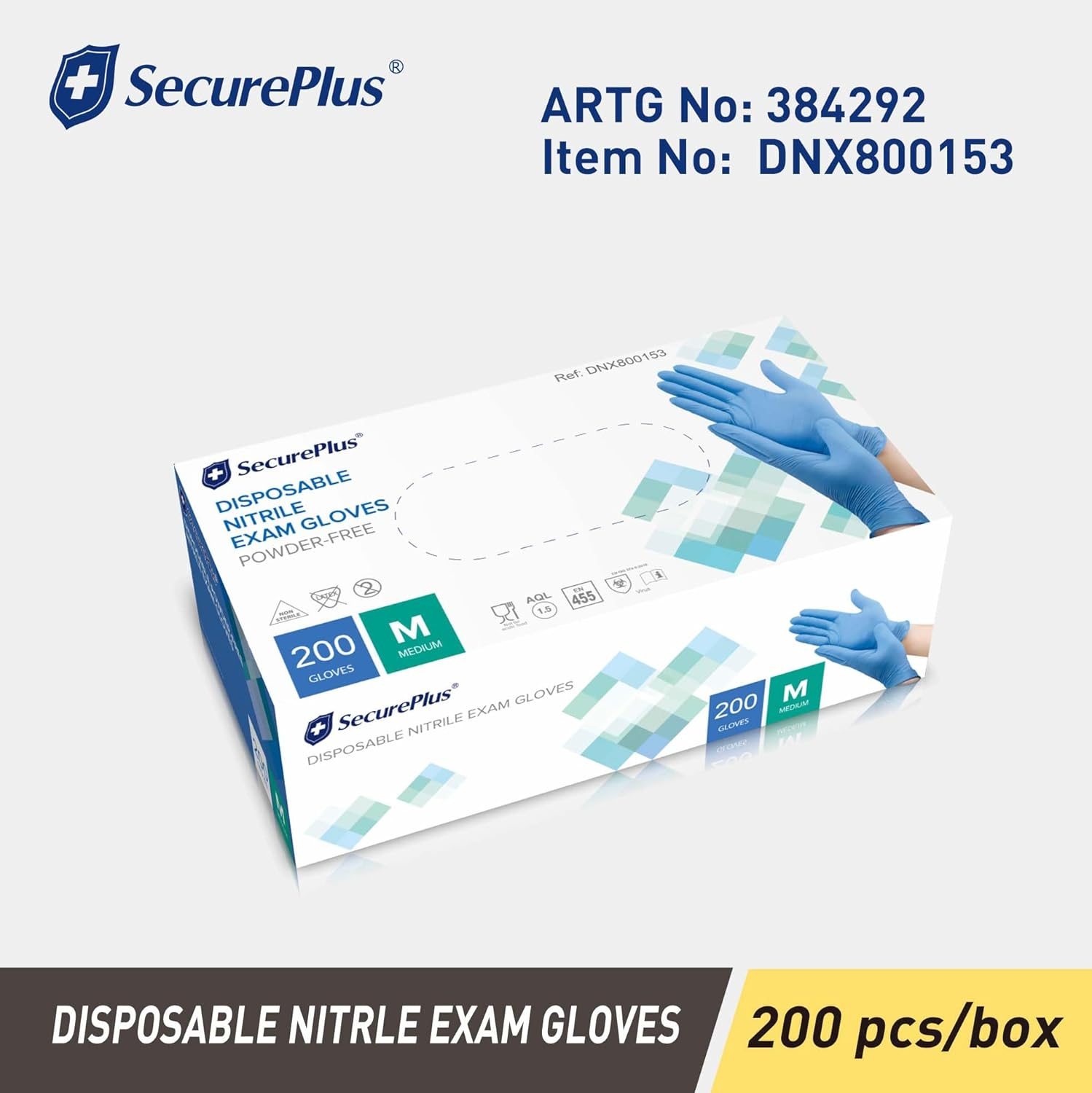 SECURE plus Nitrile Exam Gloves Disposable Gloves，Cleaning Service Gloves, Boxed 200 image number 1