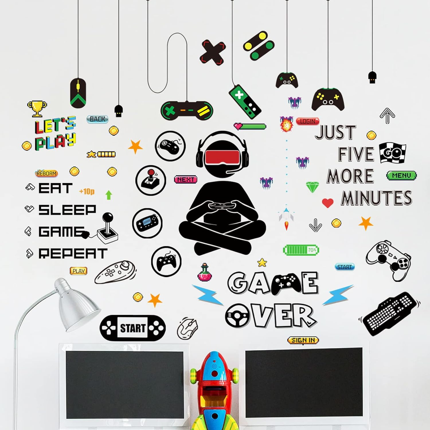 Maydahui Gamer Wall Stickers Video Game Room Wall Decals (45 X 45 Inch) for Living Room Men Kids Boys Bedroom Game Room Decor image number 2