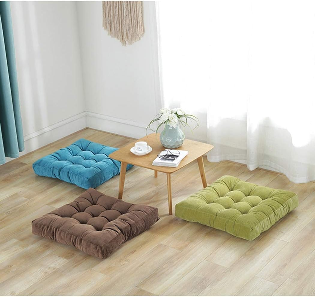 Kaichen Thicken Corduroy Seat Cushion,Floor Pillow，Large Square Seat Pads Plush Tatami Futon Floor Mat Bay Window Cushion Yoga Meditation Pad 55X55Cm(22X22Inch) (Coffee) image number 6