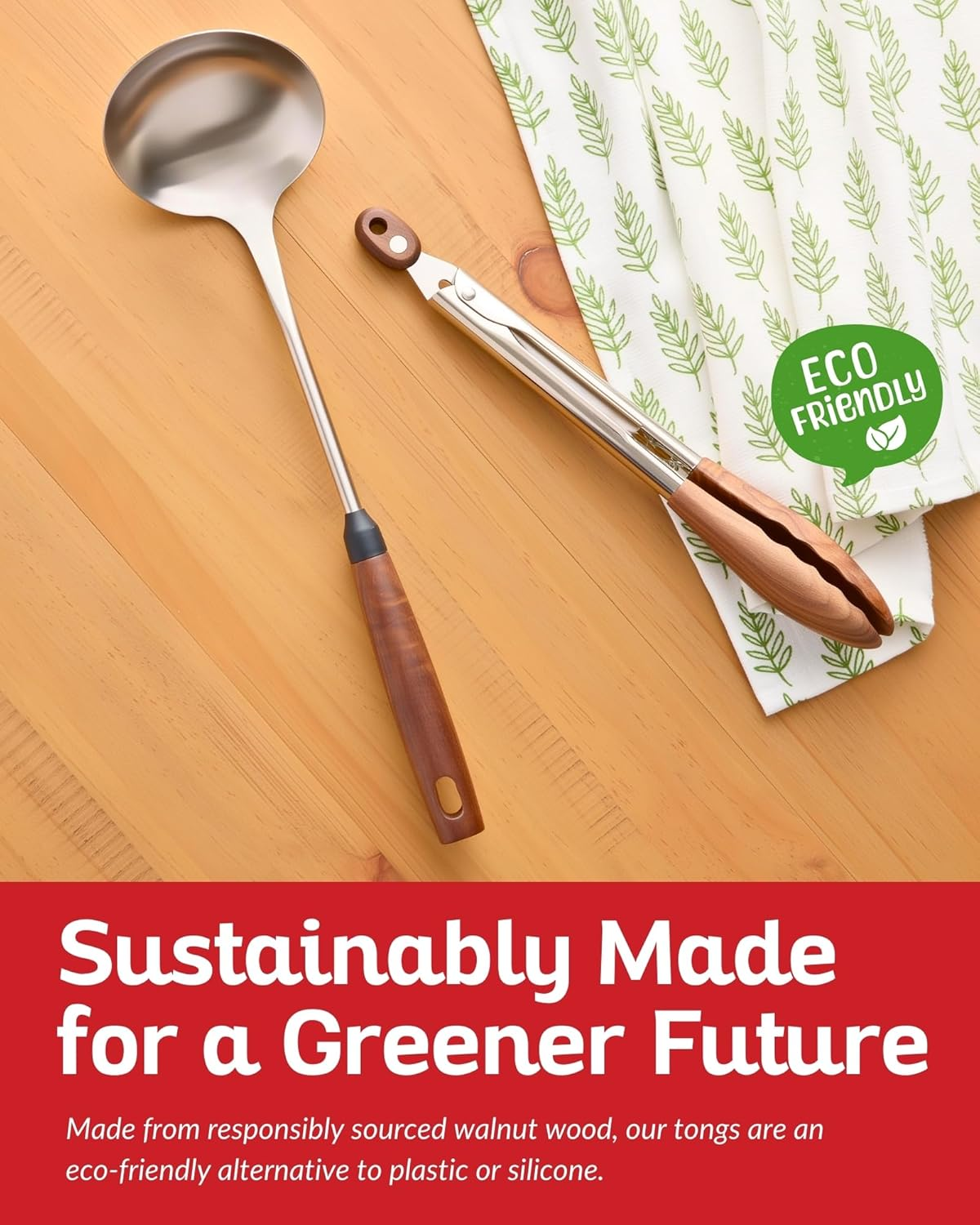 Boxiki Kitchen Tongs for Cooking with Wooden Tips - Wooden Tongs Ideal for BBQ, Salad, Toaster, Bread & Pickles - Made of Natural Walnut Wood, Size 12 Inch image number 5