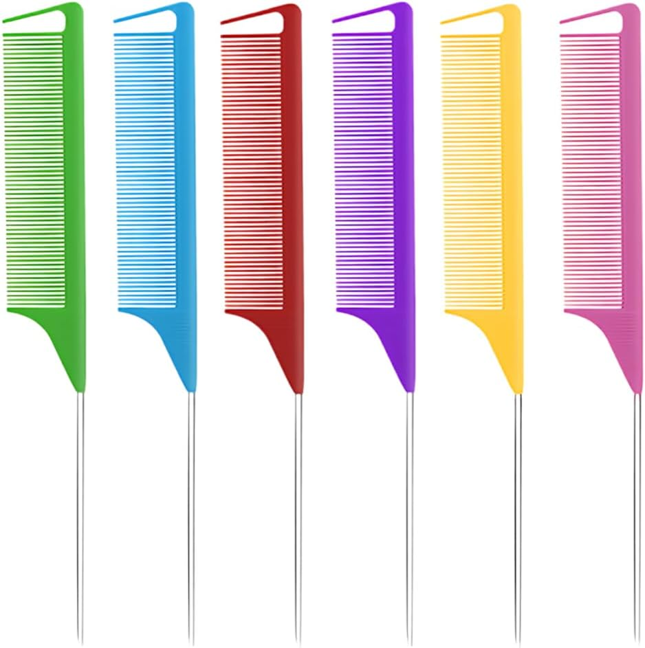 YOCDNOV Pack of 6 Pointed Handle Combs, Heat Resistant and Antistatic Hair Comb Made of Carbon Fibre, Comb with Handle for Hair Styling Salon, for Hair Dyeing (6 Colours) image number 3