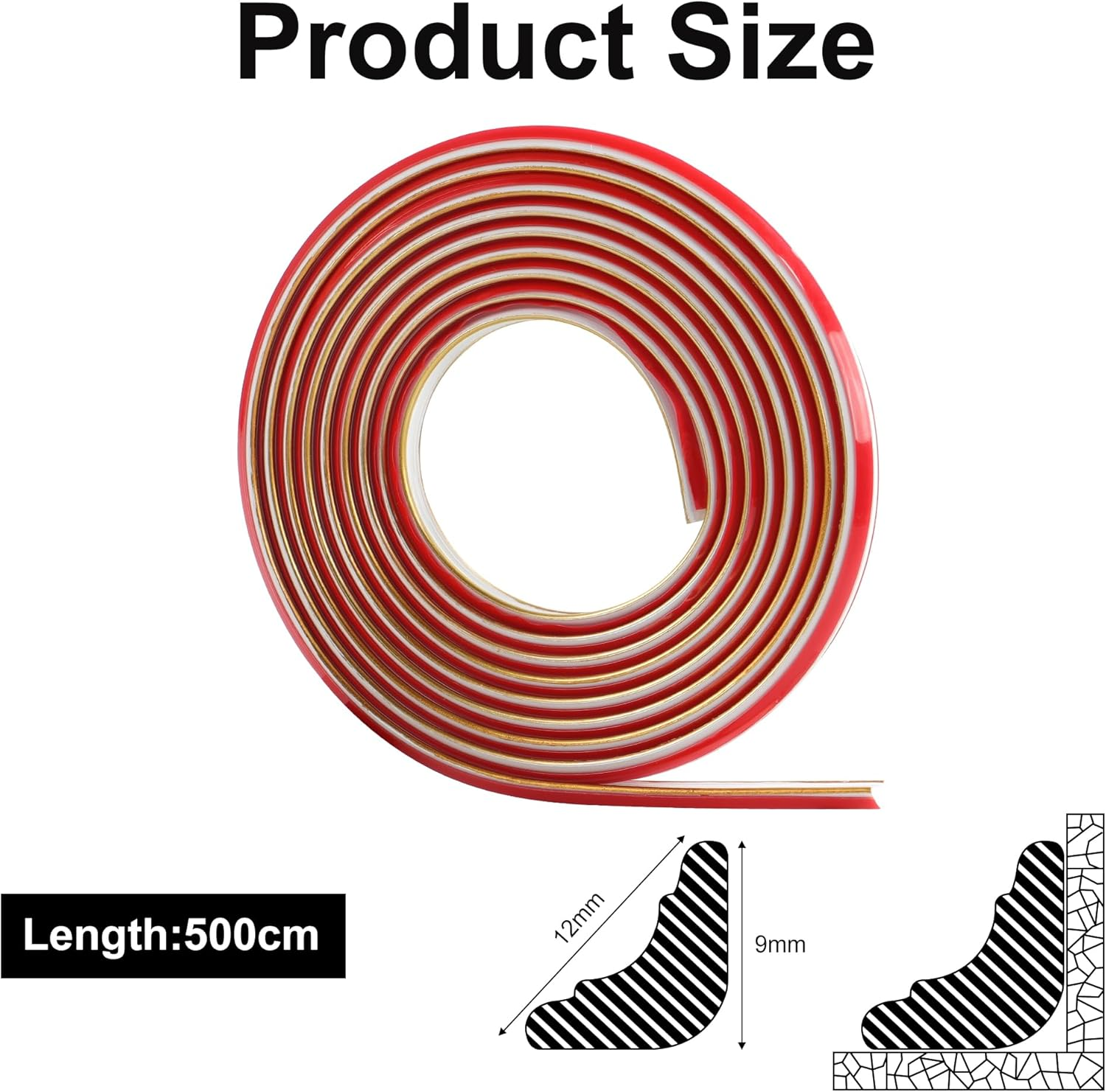 JUNART TPE Skirting Board Trim, Flexible Caulk Strip Moulding Trim, Self-Adhesive Edging Strip Coving for Wall, Ceiling, Corner Decoration, Worktops, Floor(12&times;9Mm,500Cm,White Gold) image number 6