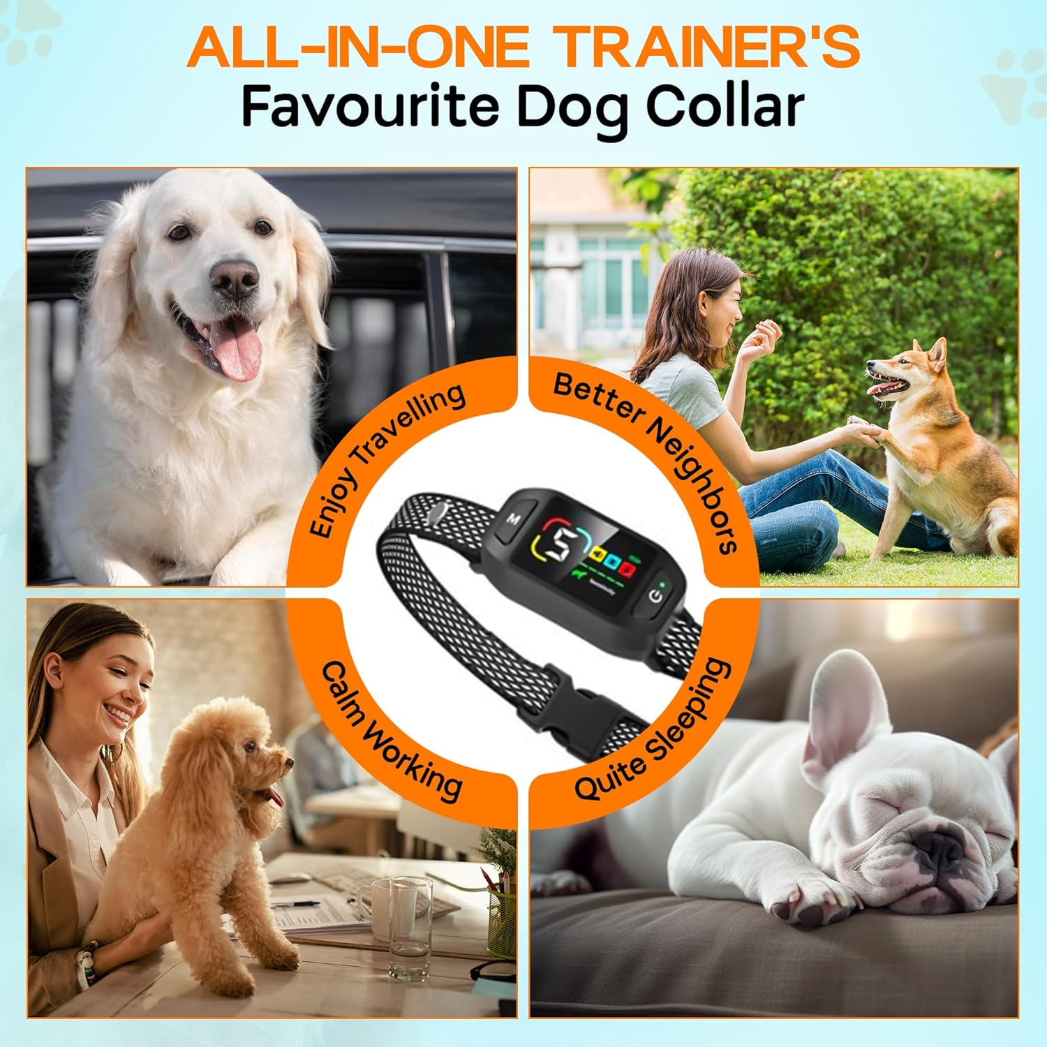 Dog Bark Collar for Small, Medium, and Large Dogs &ndash; Rechargeable Smart Collar with 5 Adjustable Sensitivity Levels, Beep & Vibration Modes &ndash; Includes Training Combo Set (Collar with Clicker & Whistle) - Collar With Whistle image number 7
