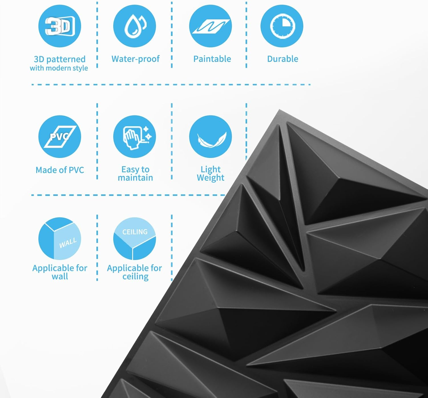 Art3D 33-Pack 3D Wall Panels for Interior Wall Decor, Modern Diamond Textured Accent Wall Paneling for Gaming Living Room TV Wall Background - 30 X 30 CM, Black image number 7