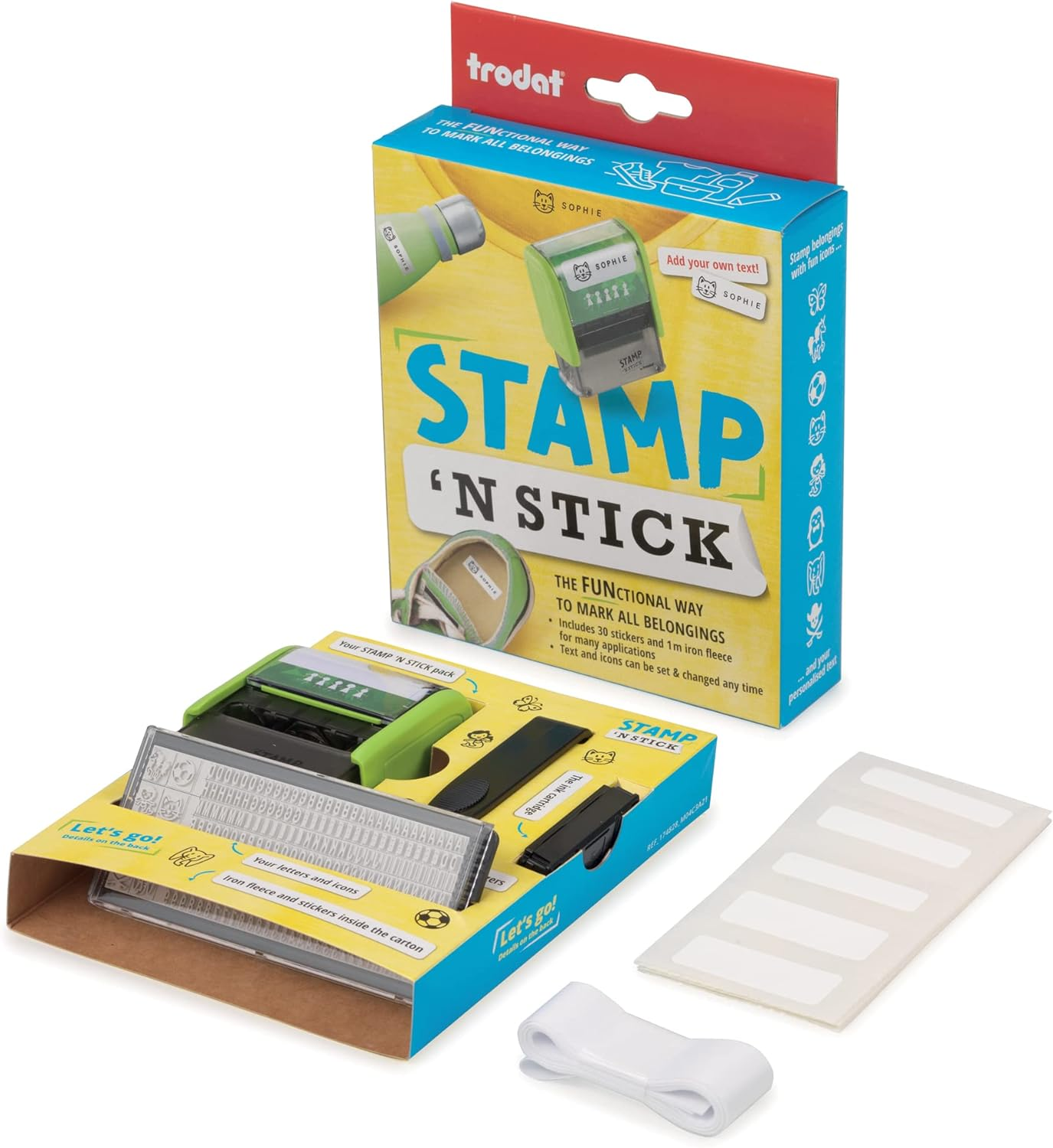 Trodat'S Stamp 'N Stick - Typo DIY Rubber Stamp - Create Your Own Custom Textile Stamp - Dermatologically Tested - Ideal for Marking Kids Clothing and Belongings with Their Name and Fun Icons image number 6