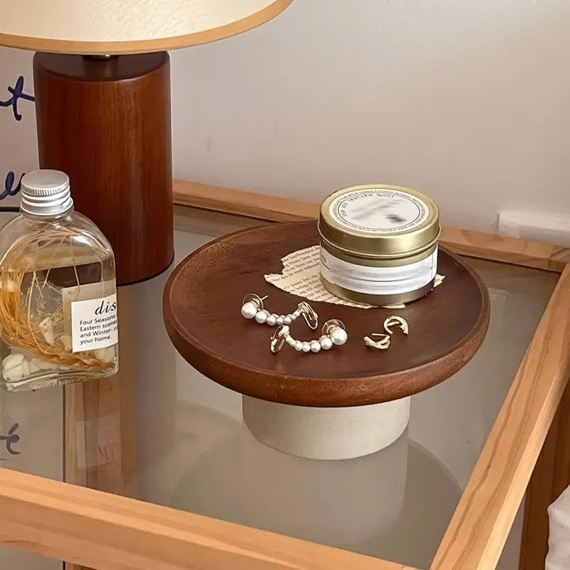 AIMALL Vintage Japanese Style Acacia Wood Cake Tray - Elegant High-Foot Dessert Plate for Home and Dessert Table Display