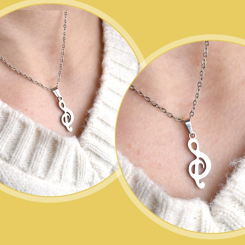 Music Note Necklace Earrings for Women Musical Treble Clef Necklace and Earring Set for Musical Lover Gifts Music Graduation Appreciation Gifts for Musician Theme Gift image number 6