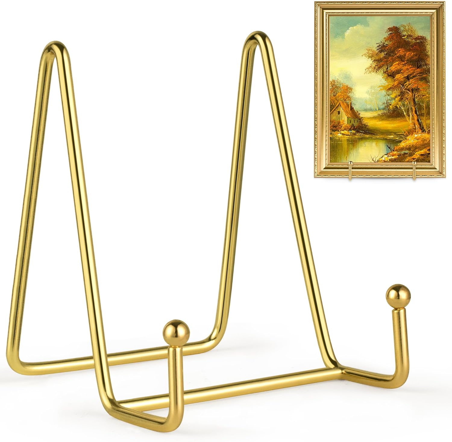 Mocoosy 2 Pack 4 Inch Gold Plate Stands for Display, Metal Square Wire Easel Stand, Plate Holder Display Stands, Picture Frame Stands for Display Photos, Decorative Platter, Book and Table Top Arts