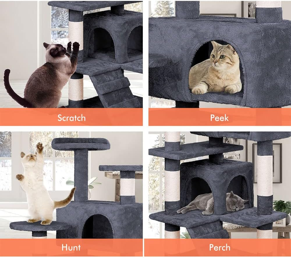 BEASTIE Cat Tree 132Cm Tall, Scratching Post Scratcher Tower Condo House Furniture Wood in Grey Colour image number 4