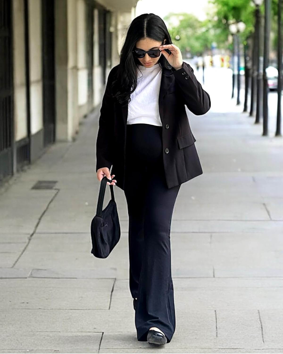 G4Free Barefeel Maternity Flare Leggings with Pockets over the Belly Stretchy Casual Lounge Pregnancy Dress Pants for Work image number 4