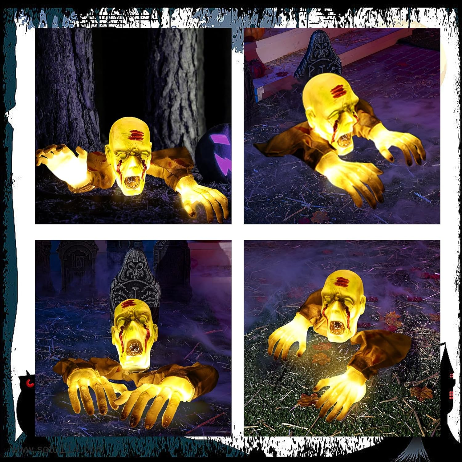 Halloween Decorations Outdoor Lighted Zombie Groundbreaker, Scary Zombie Halloween Decorations, Realistic Skeleton Arms Stake & Face for Garden Haunted House Graveyard Creepy Halloween Party Decor image number 6