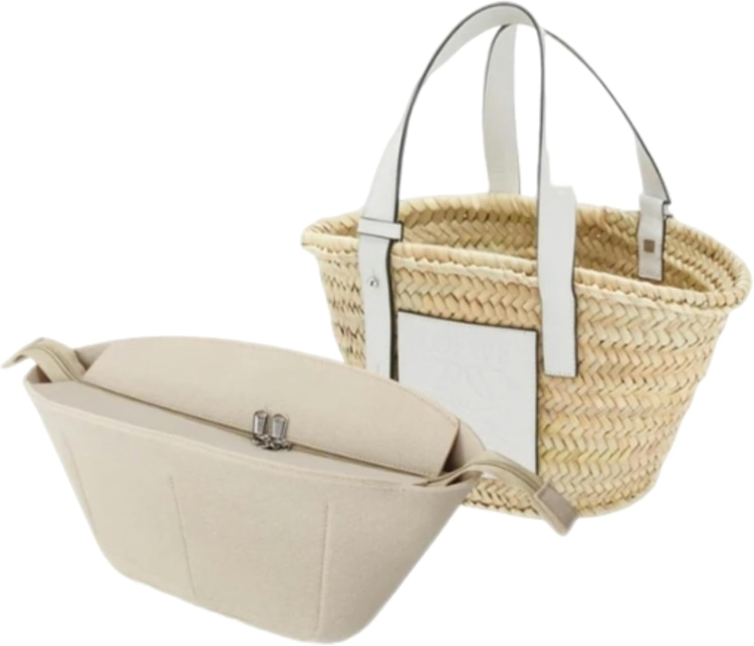 Xoppia Bag Organizer Compatible with Loewe Classic Raffia Basket Bag Felt Insert Liner for Women Tote Handbag. (Style A, Medium)