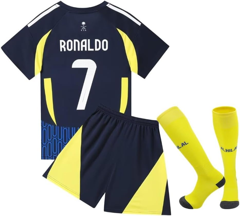 Soccer Jersey Kids, Soccer CR7 Jersey Boys Uniform, Football Sportswear Uniforms Suit with Socks, Fans Gift T-Shirt