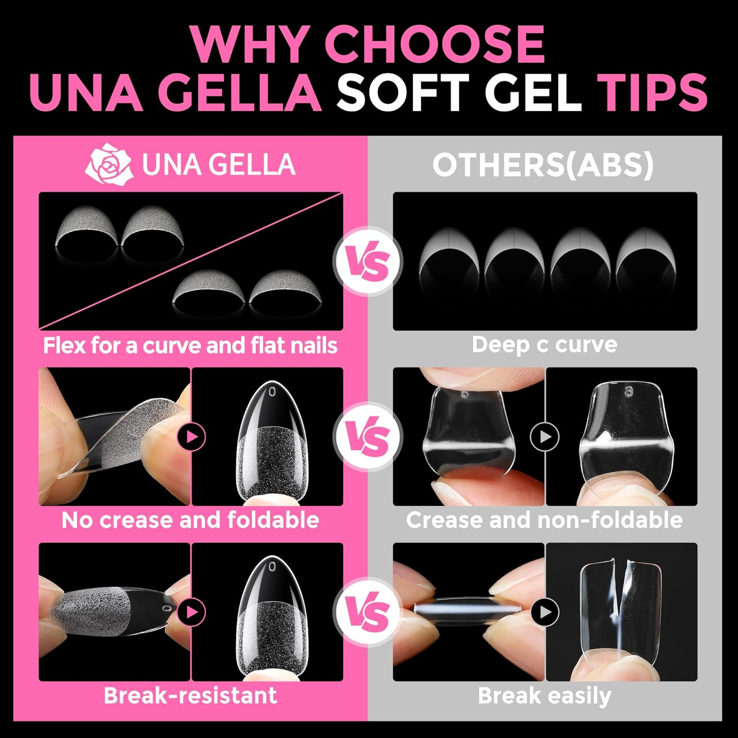 UNA GELLA Almond Nail Tips, 216Pcs Pointed Almond Gel Nail Tips Pre-Shape Half Matte Full Cover Clear Acrylic Soft Gel Fake Nails for Nail Extension Nail Art 12 Sizes image number 5