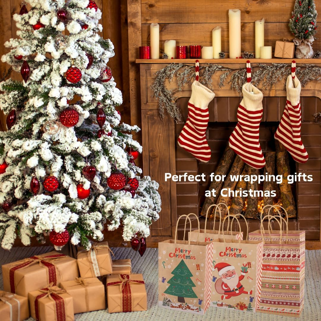 Diffygo Small Brown Gift Bag 24 Pack Kraft Paper Christmas Bags for Gifts with Handles (Mixed Combination 1, Small-8.26 * 5.9 * 3.1 Inch) image number 1