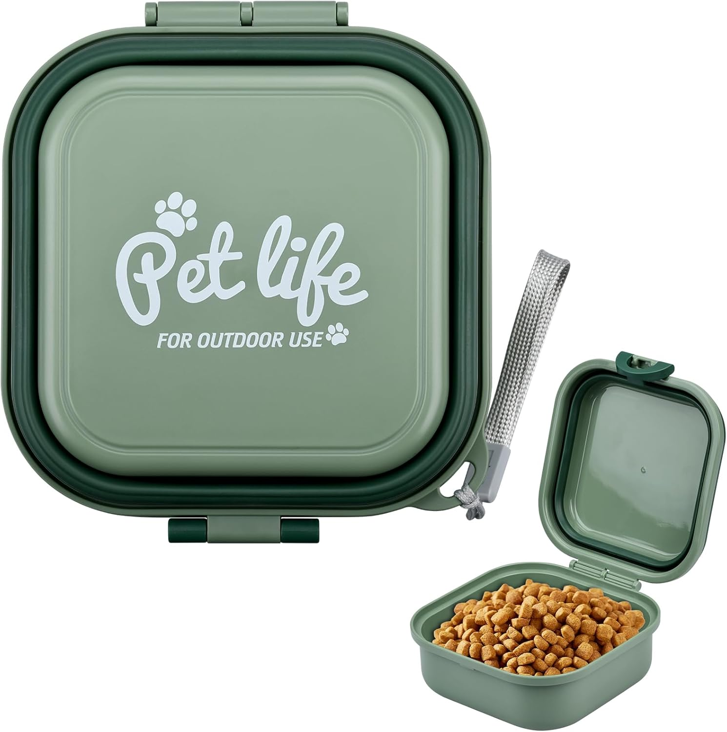 Portable Foldable Dog Bowl, 400 + 400 Ml, 2-In-1 Food Bowl, Travel Bowl, Dogs with Lid and Carabiner for Dogs and Cats, for Travel or at Home, Green image number 1