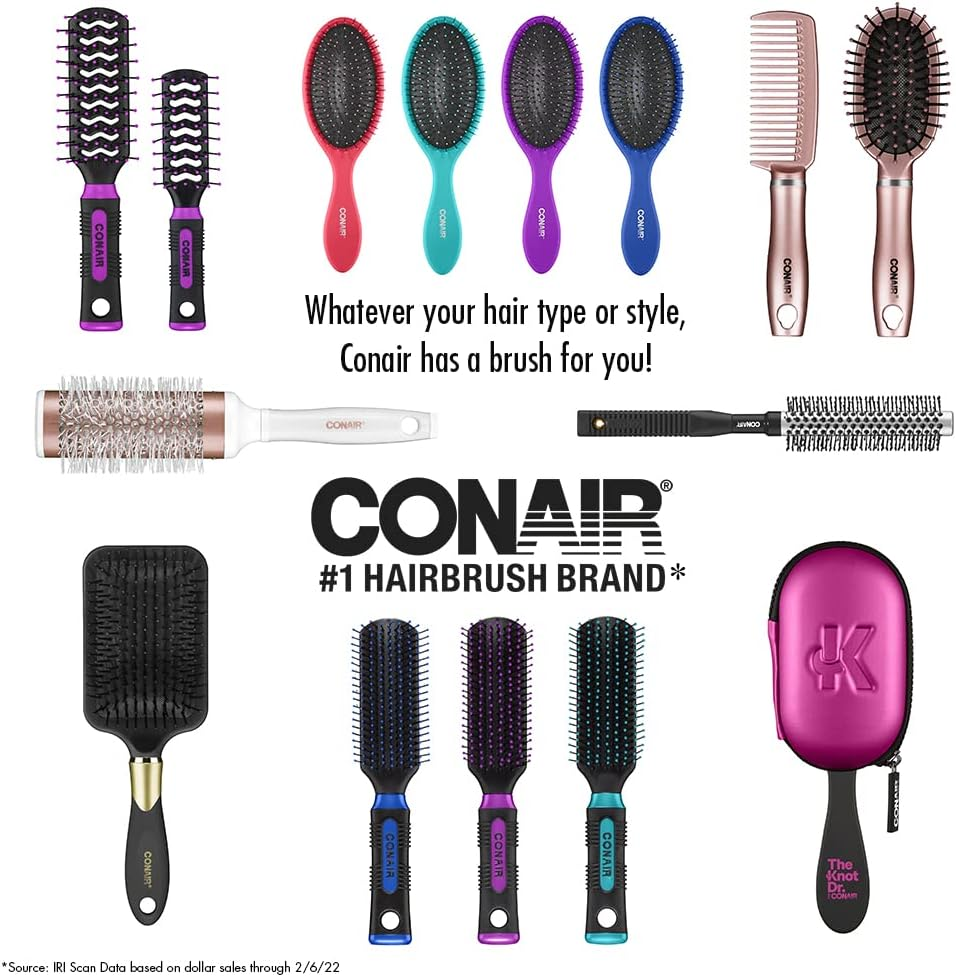 Conair the Knot Dr. for Mini Hair Brush, Wet and Dry Detangler with Clear Storage Case, Removes Knots and Tangles, for All Hair Types, Marblized Lavender Print image number 4