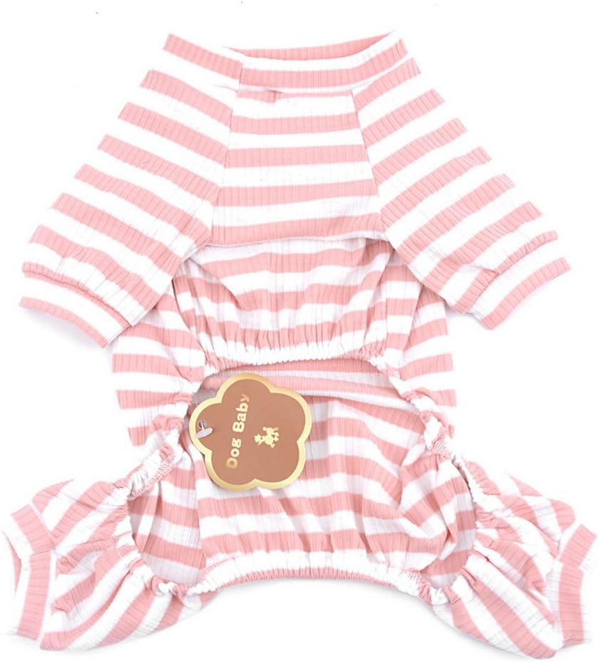 SELMAI Pet Shirt for Yorkshire Terrier Colourful Stripes Soft Cotton Breathable Pyjamas Large Cat Clothes Sleepwear Outfit Easy Slip on Pink S image number 1